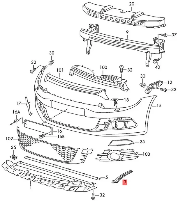 VAG Spoiler Bracket Left Front Bottom Originalus 1K8805733