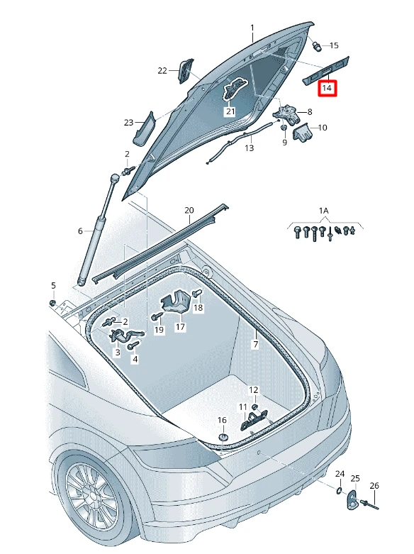 VAG TT TTS TTS TTRS MK3 Galinio bagažinės dangčio rankena Originali 8S0827574C9B9