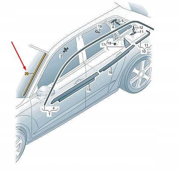 VAG Vandens Deflektoriaus Juostelė Audi A3 8V 2013 2020 Originalus 8V3854327C01C