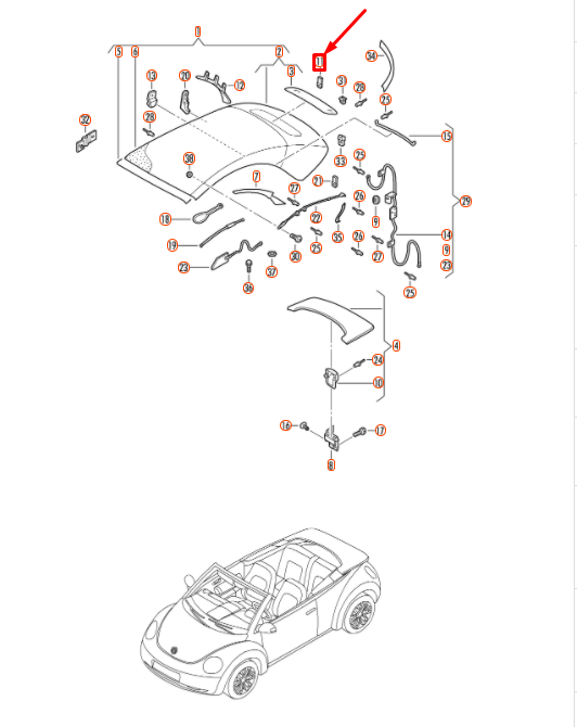 VAG Volkswagen BEETLE Kabrioletas 1Y Viršutinio rėmo spaustukas 1Y0871234C Originalus