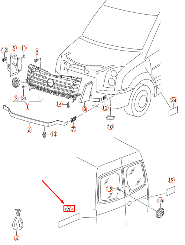 VAG VOLKSWAGEN CRAFTER MK2 Galinis užrašo ženkliukas 2E0853687A2ZZ Originalus