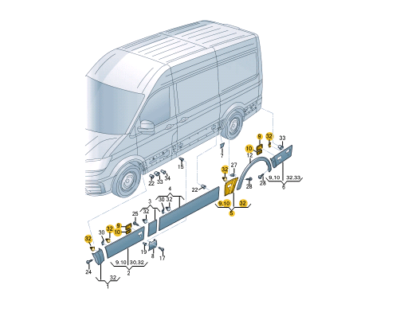 VAG Volkswagen Crafter SZ apsauginė juostelė galinė dešinė originali 7C38535369B9