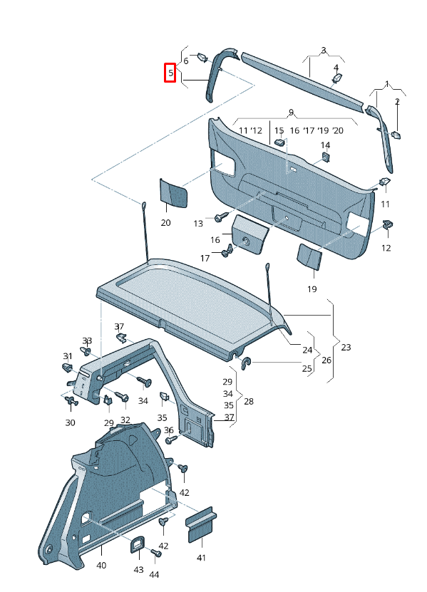 Vag Volkswagen Golf E Golf Tailgate Boot Trim Dešinė Viršutinė Juoda Titaniium Originalus 5G6867714C82V