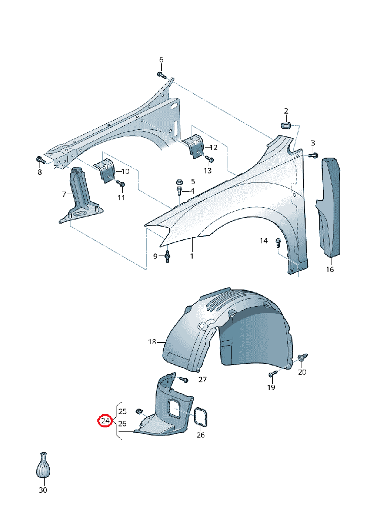 VAG VOLKSWAGEN GOLF MK7 apatinio priekinio sparno įvorės prailginimas kairėje N/S Originalus 5G0805911AL