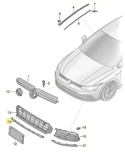 VAG VOLKSWAGEN GOLF MK8 priekinio bamperio apatinė vidurinė juoda ventiliacijos grotelė 5H0853677F9B9 originali