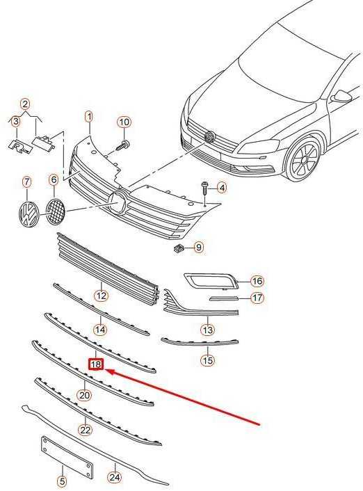 VAG Volkswagen PASSAT B7 R-Line priekinio bamperio grotelių apdaila originali 3AA853711041
