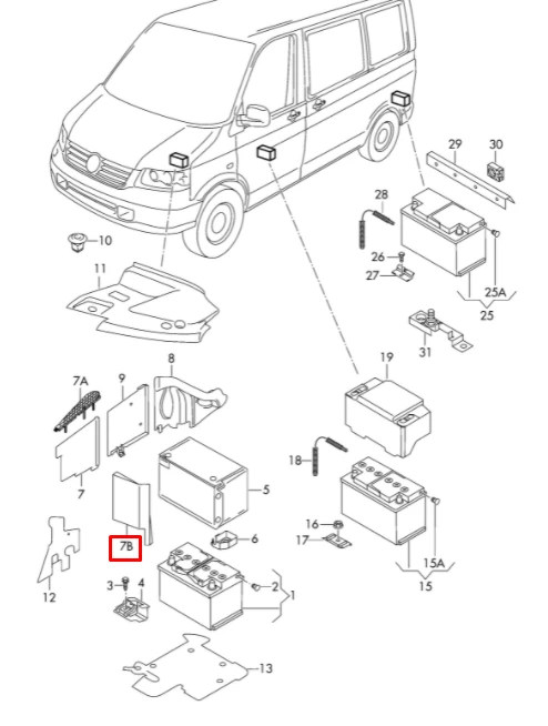 VAG Volkswagen T6 SG T6 2016-2019 Baterijos Šonos Dangtis Originalus 7E0915435B9B9