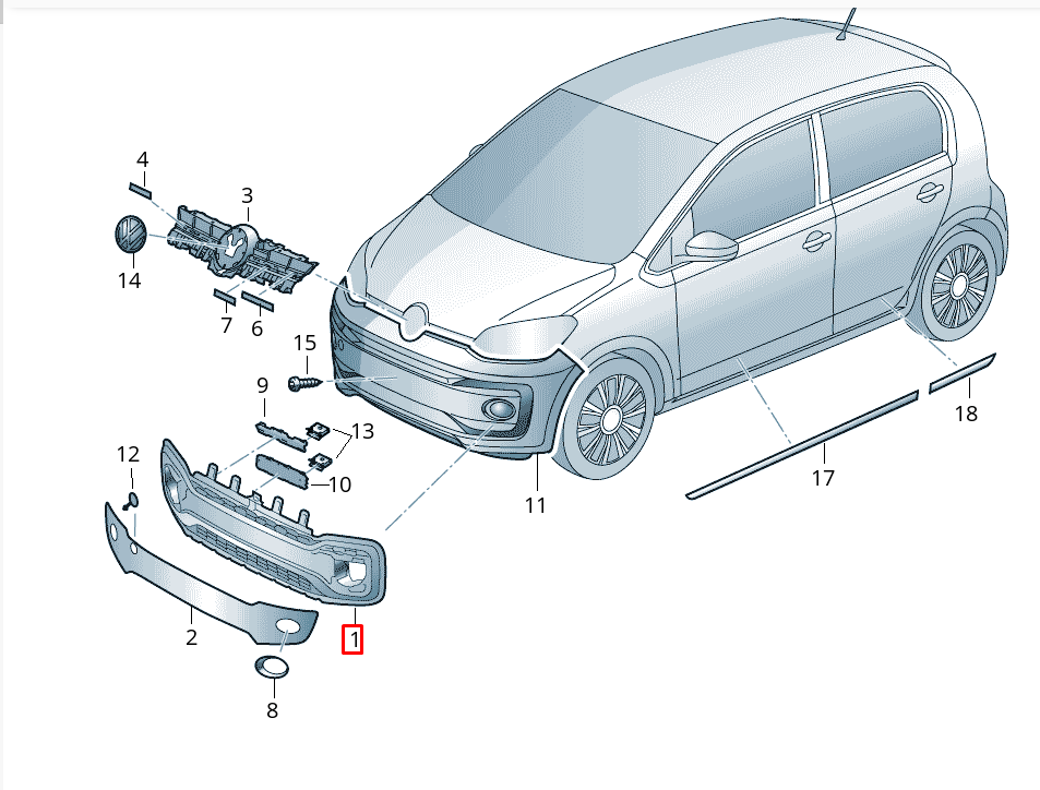VAG Volkswagen Up 12 2017-2024 Ventiliacijos Grotelė Juoda Originalus 1S0853677G9B9
