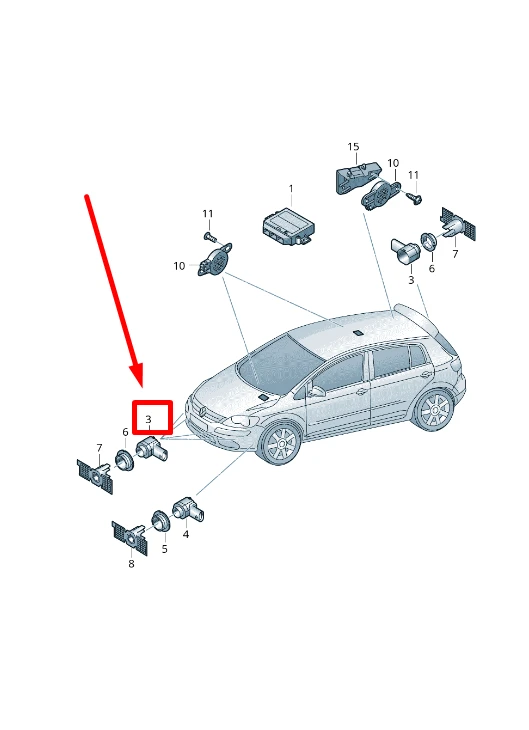 VAG VW AMAROK 2H, S1B Galiniai sidabriniai PDC parkavimo jutikliai 1S0919275CBT5 NAUJI ORIGINALŪS