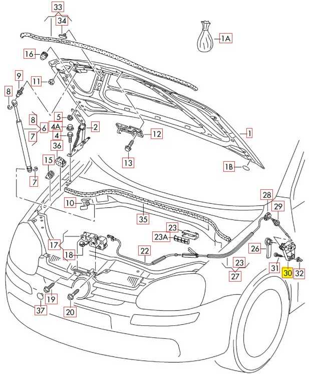 VAG VW Audi Juodas variklio dangčio atleidimo rankenos laikiklis originalus 1K8823633