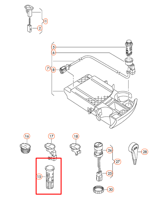 VAG VW Audi SEAT Skoda Cigarečių žiebtuvėlio lizdas originalus 1J0919309
