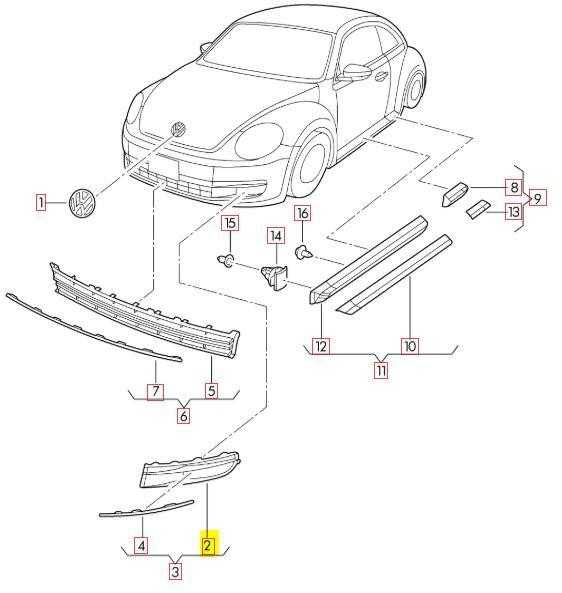 VAG VW Beetle 2012-2016 Priekinis bamperis apatinė kairė grotelė juoda originali 5C5853665C