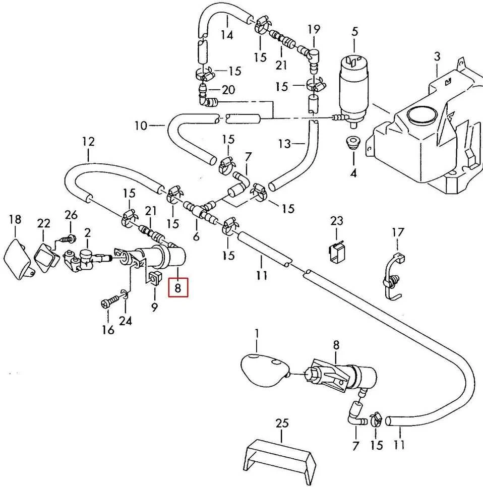 VAG VW BORA GOLF 4 priekinių žibintų ploviklio pakėlimo cilindro siurblys originalus 1J0955978B