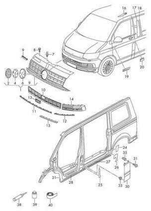 VAG VW BULLI TRANSPORTER MULTIVAN T6 emblema dešinė 7E0853688CCBX Originali