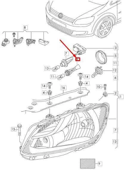 VAG VW CADDY 2K dienos šviesos ir šoninių žibintų lemputės lizdo montavimas originalus 2K5953123B