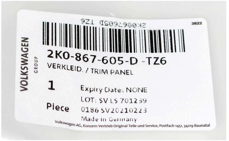 Vag Juoda Bagažinės Apdaila Volkswagen Caddy 2011 2015 Originalus 2K0867605DTZ6