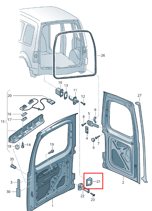 VAG VW Caddy Satin Juodas dangtelio dangtelis originalus 2K0827279A9B9