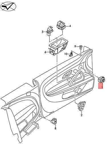 VAG VW Caddy Scirocco išorinių veidrodžių jungiklis originalus 1KA959565EREH