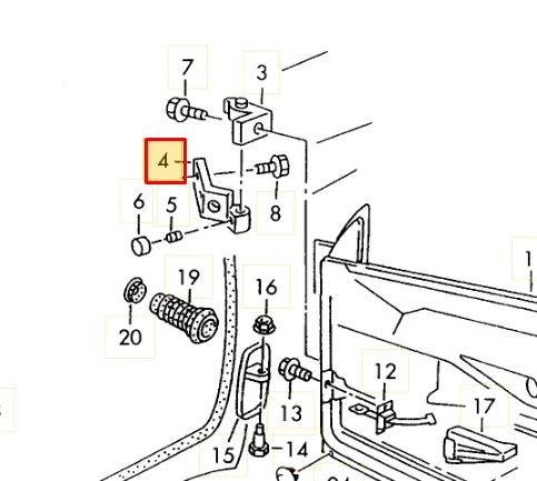 VAG VW Clasico Jetta durų vyrių dešiniojo viršutinio vyrio tvirtinimo plokštelė originali 1H0831410B