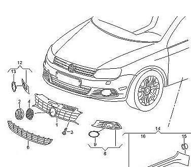 VAG VW EOS 11-16 priekinio bamperio kairės pusės rūko žibinto grotelės originalios 1Q0854661DRYP