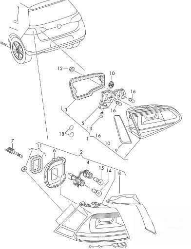 VAG VW GOLF 13-17 Vidinis galinio žibinto lemputės laikiklis dešinėje O/S RHD originalus 5G0945260A