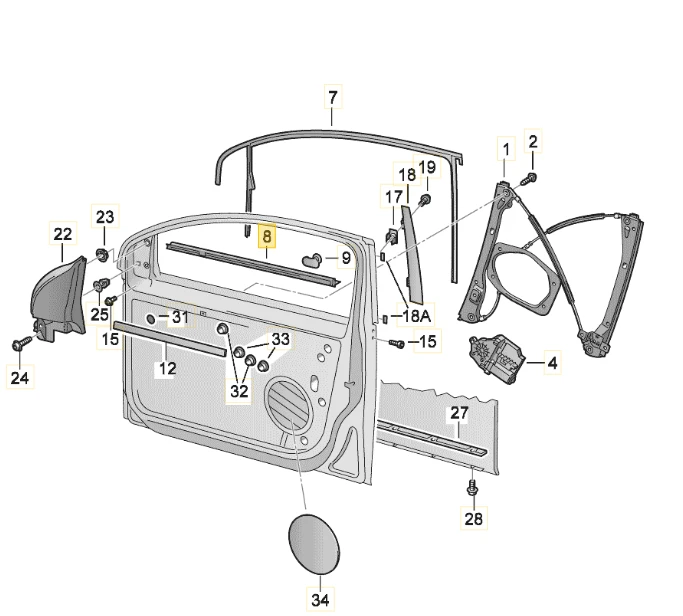VAG VW GOLF 1K MK5 priekinių dešiniųjų durų lango sandariklio juostelė originali 1K3837478D5AP