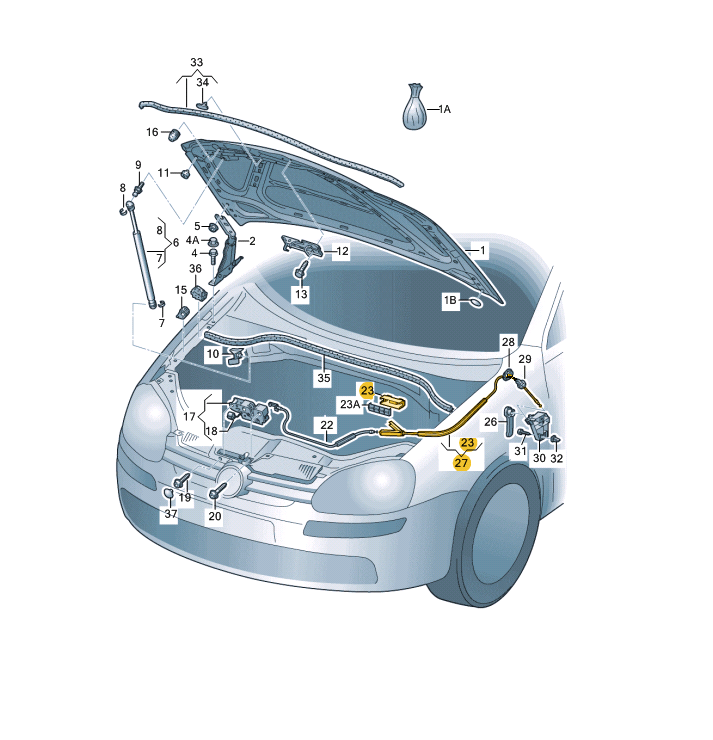 VAG VW GOLF 2009 - 2014 Galinio variklio dangčio atleidimo užrakto trosas originalus 5K0823535