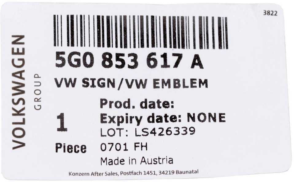 VAG VW GOLF 7 iki MY 2020 Emblema su logotipu ant galinių durelių, juoda, chromuota, originali 5G0853617A