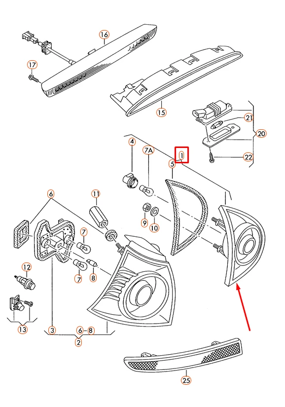 VAG VW GOLF Mk5 R-Line bagažinės dangčio kairės pusės žibintas 1K6945093K Originalus