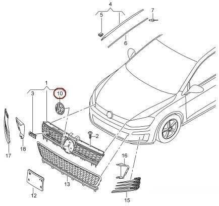 VAG VW GOLF MK7 13-17 priekinės grotelės VW emblema chromuota originali 5G08536012ZZ