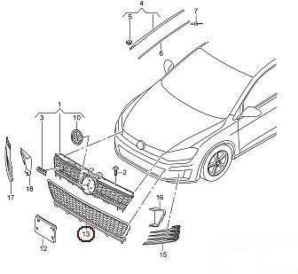 VAG VW GOLF MK7 GTI 13-16 apatinės centrinės grotelės juodos spalvos 5G0853677D9B9 originalios
