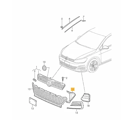 VAG VW GOLF MK7 GTI Apatinių grotelių galinė plokštelė dešinė juoda originali 5G0853950K9B9