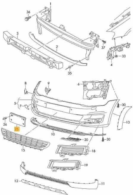 VAG VW GOLF MK7 R MODELL 13-16 priekinio bamperio numerio ženklo laikiklio laikiklis originalus 5G0807287H9B9