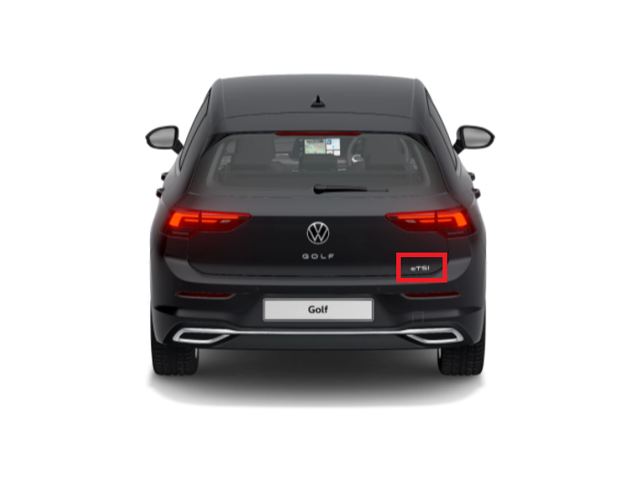 VAG VW GOLF MK8 galinis dešinysis eTSI ženkliukas su užrašu Emblema chromuota 5H0853675L2ZZ originali