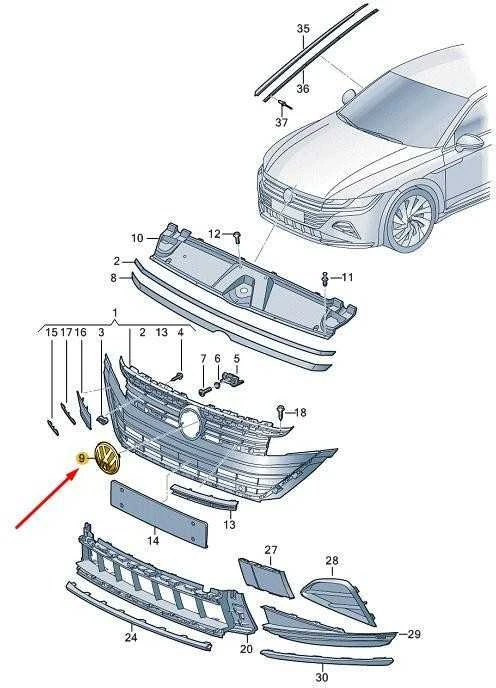 VAG VW GOLF MK8 priekinė dalis VW emblema su ženkliuku originali 5H0853601DDPJ