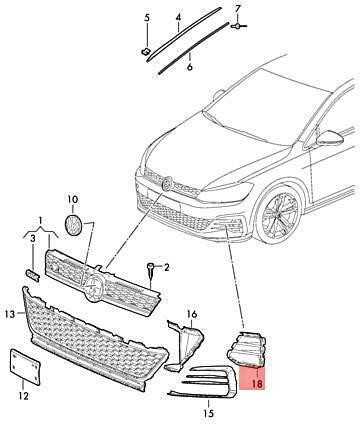 VAG VW Golf R32 GTI triušio dangčio dalis bamperiui Satin Juodas Genuine 5G085323212J9B9