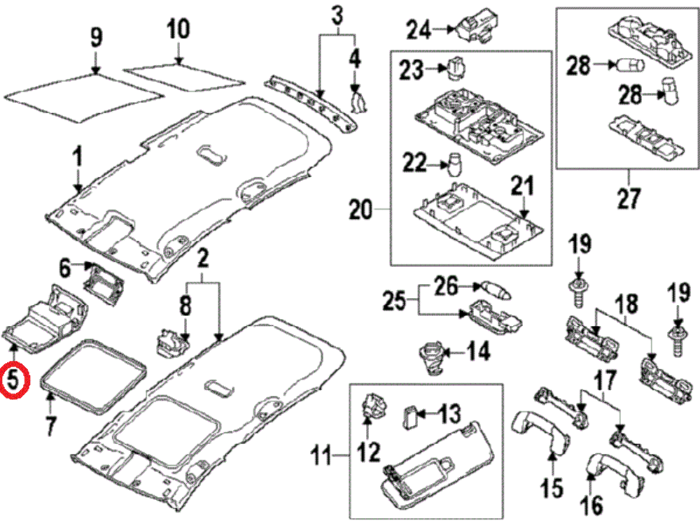 VAG VW Golf stogo dėklas viršutinės konsolės laikiklis originalus 5G0868837A82V