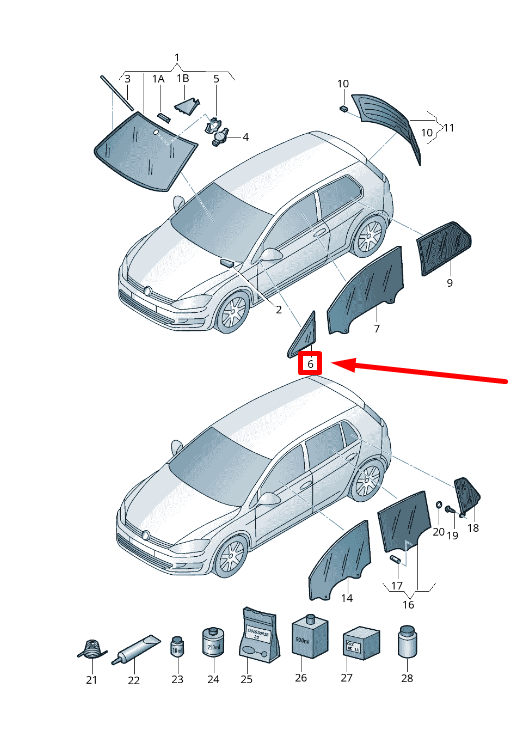 VAG VW GOLF VII BA5, BV5 priekinis kairės pusės A statramsčio lango stiklas 5G0845411ENVB Originalus