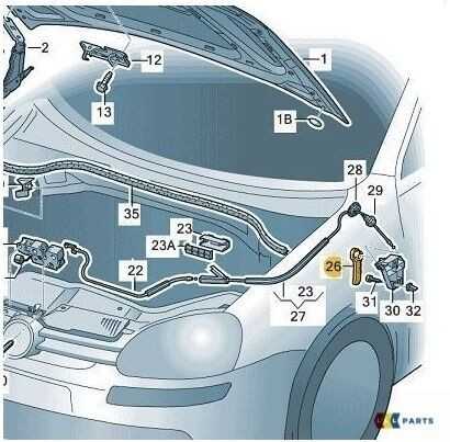 VAG VW juodos spalvos variklio dangčio atleidimo rankena originali 1J2823533C