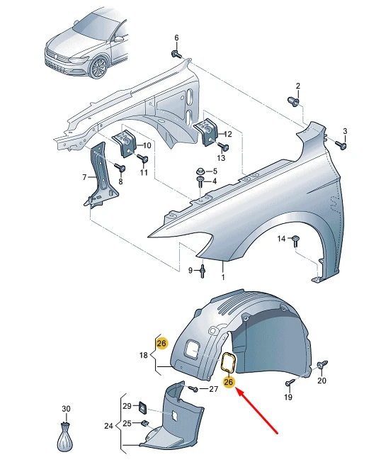 VAG VW Passat B8 priekinio rato arkos dangtelis originalus 3G0805777A