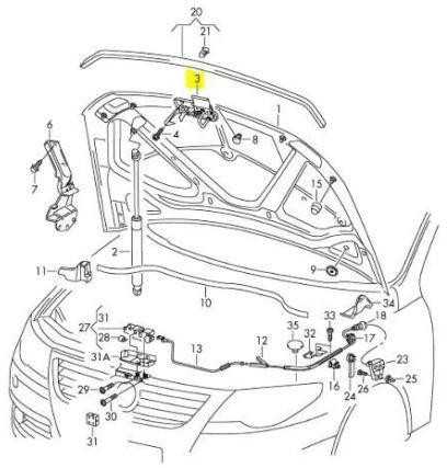 VAG VW PASSAT CC 2009-2012 Priekinio variklio dangčio gaubto gaudymo kablys 3C8823480A originalus