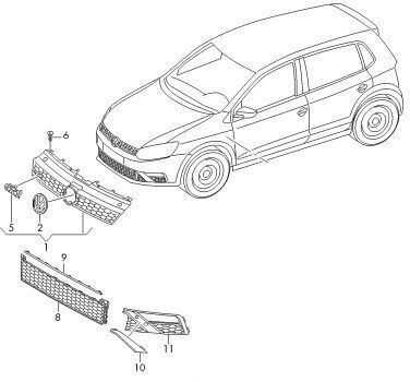 VAG VW POLO GTI 15-17 Priekinio bamperio apatinio centro grotelių apdaila juoda originali 6C0853101F9B9