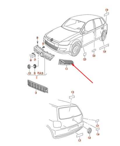 VAG VW POLO GTI 15-17 Priekinis bamperis apatinis dešinysis O/S grotelių apdaila juoda 6C0853666G9B9 Originali