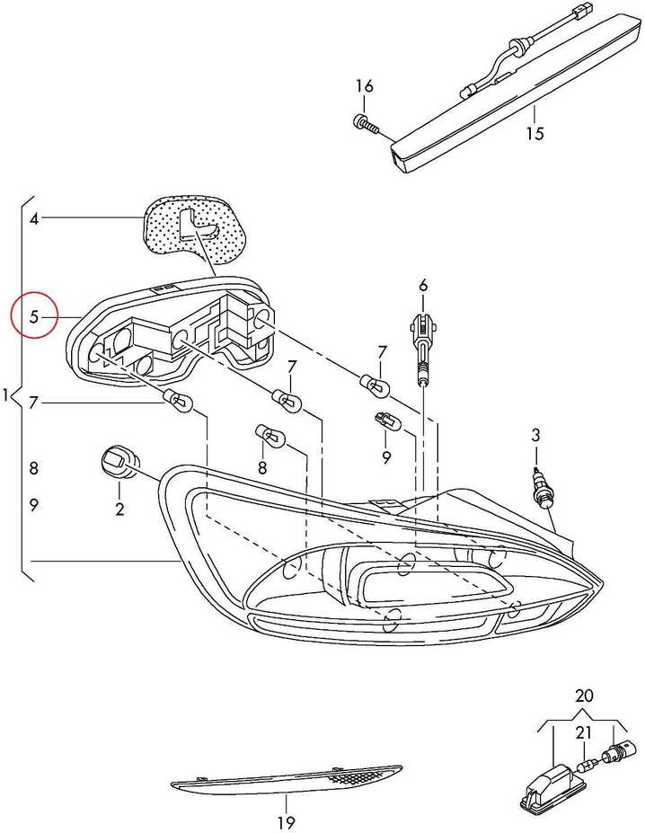 VAG VW SCIROCCO 2009-2014 Galinio žibinto lemputės laikiklis dešinėje O/S originalus 1K8945258C