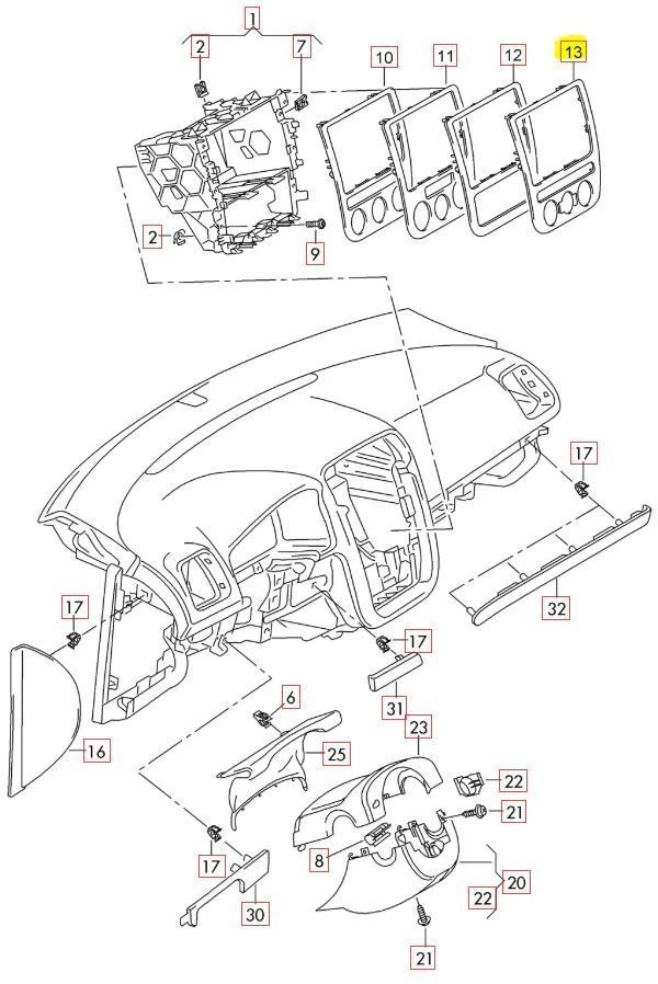 VAG VW Scirocco Eos klimato kontrolės dangtelis Dekoratyvinis juodas blizgus originalus 1Q0858069J041