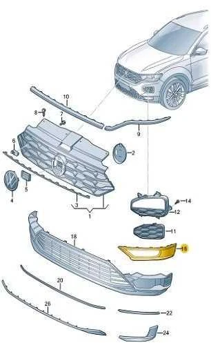 VAG VW T ROC priekinis bamperis kairė N/S rūko žibintų apdaila 2GA853665A9B9 originalus