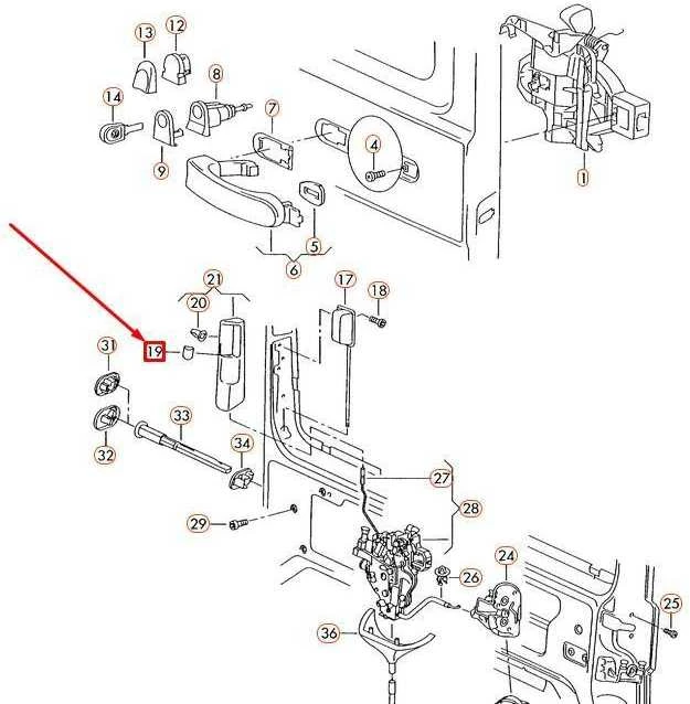 VAG VW T5 T6 mygtuko stumdomų durų užraktas platus 7E58436139B9 Originalus