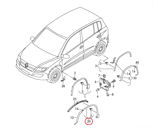 VAG VW TIGUAN 08-16 R-LINE ratų arkos apdaila priekinis dešinysis sparnas O/S 5N0853718N9B9 originalus
