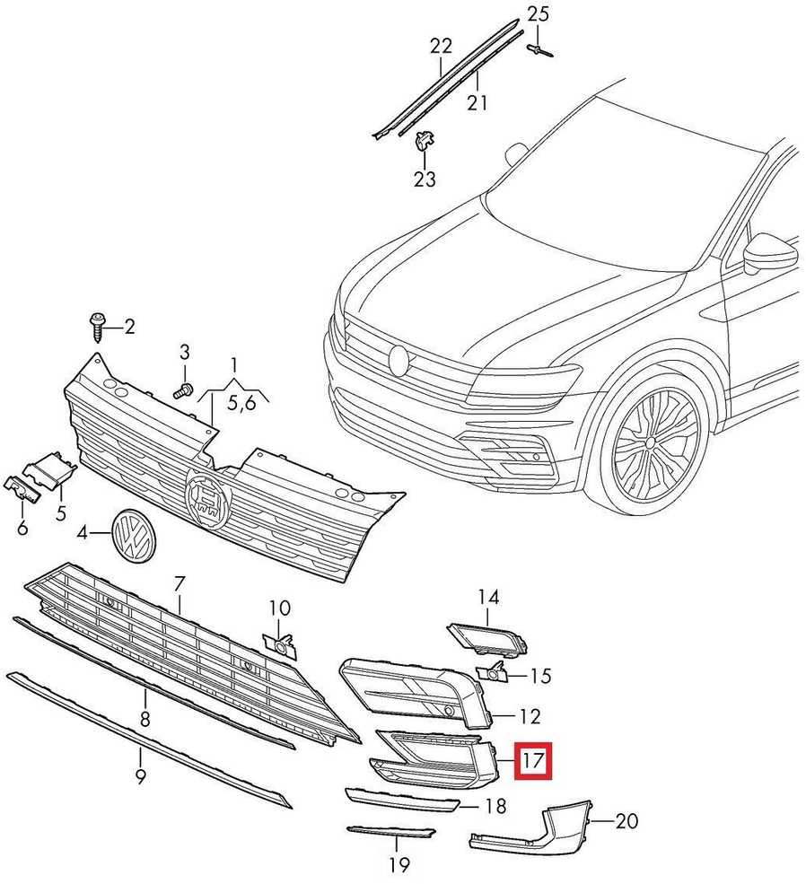 VAG VW TIGUAN MK2 R-Line priekinio bamperio apatinės grotelės dešinėje 5NN853666C041 Originalus