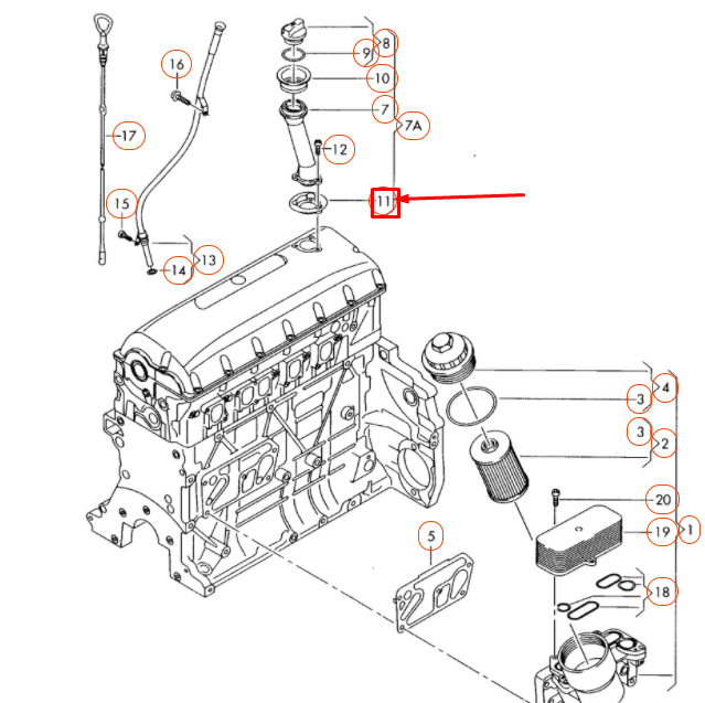 VAG VW TOUAREG 7L alyvos įpylimo vamzdelio sandarinimo tarpiklis O-Ring originalus 070115315A
